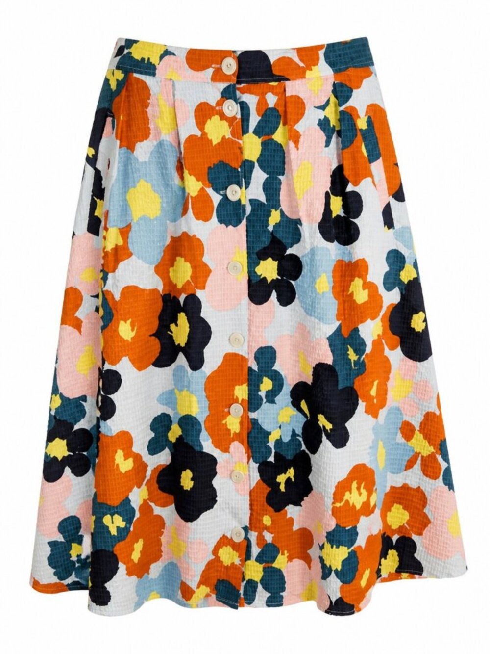 Floral Seersucker Midi Skirt Size 6 Button Front